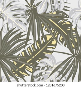 Monochrome exotic seamless pattern with tropical leaves. Black and white leaves. Floral background.