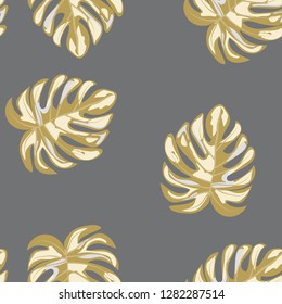 Monochrome exotic seamless pattern with tropical leaves. Black and white leaves. Floral background.