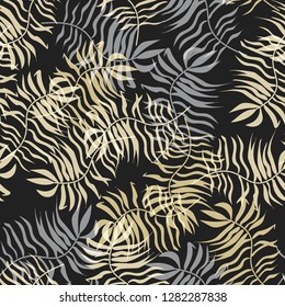 Monochrome exotic seamless pattern with tropical leaves. Black and white leaves. Floral background.