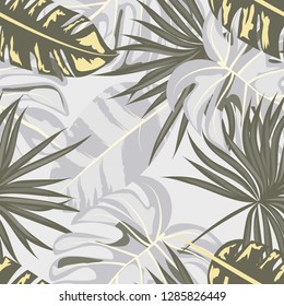 Monochrome exotic seamless pattern with tropical leaves. Black and white leaves. Floral background.
