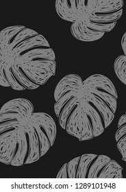 Monochrome exotic seamless pattern with tropical leaves. Black and white leaves. Floral background.