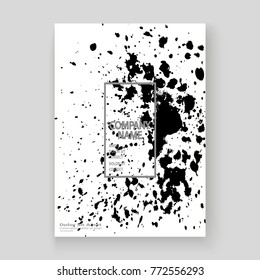 Monochrome explosion paint splatter artistic cover frame design. Black white splash spray texture background. Trendy creative template vector Cover Report Catalog Brochure Flyer Poster Banner