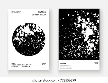 Monochrome explosion paint splatter artistic cover frame design. Black white splash spray texture background. Trendy creative template vector Cover Report Catalog Brochure Flyer Poster Banner