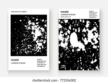 Monochrome explosion paint splatter artistic cover frame design. Black white splash spray texture background. Trendy creative template vector Cover Report Catalog Brochure Flyer Poster Banner