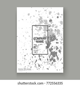 Monochrome explosion paint splatter artistic cover frame design  Decorative grey white splash spray texture background. Trendy creative template vector Cover Report Catalog Brochure Flyer Poster Banne
