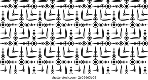 Monochrome fantasy geometric seamless pattern. Black circle and lines. Mosaic square tile. Complicated texture black and white background. Clear strict ornament for web, textile, etc.