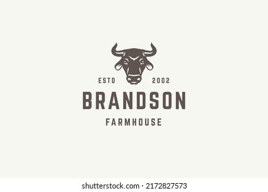 Monochrome farm local market logo template design bull cow head organic mammal animal beef meat vector illustration. Minimalist livestock agricultural premium quality production brand mark
