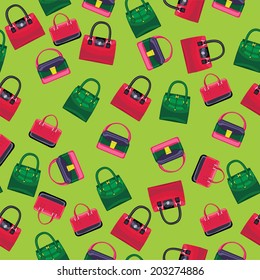 Monochrome fashion women's handbags ,shoes in seamless pattern .Use as fabrics / Wallpaper / background / wrapping paper.Vector    Fashion seamless pattern.Colored women's handbags,shoes