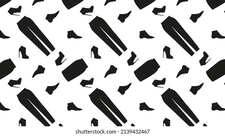 Monochrome fashion women's handbags ,shoes in seamless pattern .Use as fabrics Wallpaper background wrapping paper.Vector Fashion seamless pattern.Colored women's handbags,shoes