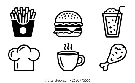 Monochrome fast food and restaurant icons