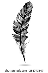 Monochrome feather isolate. With white background. Vectorillustration