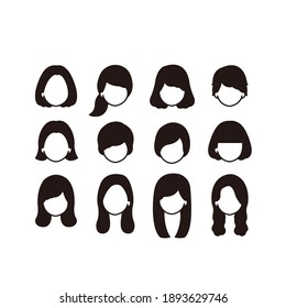 Monochrome female icon set without face