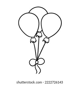 Monochrome festive balloons on a rope, vector illustration in cartoon style on a white background