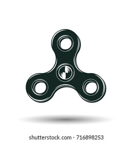 Monochrome fidget spinner sign, hand spinner symbol, element for vintage emblem design, spinner icon isolated on white background with shadow, vector