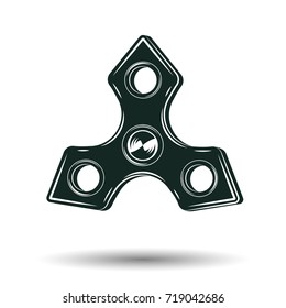 Monochrome fidget spinner sign, hand spinner symbol, element for vintage emblem design, spinner icon isolated on white background with shadow, vector