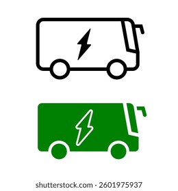 Monochrome and fill electric bus station icon symbol, EV Green hybrid vehicles charging point logotype, Eco friendly vehicle concept, Vector illustration