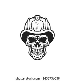 monochrome fire fighter skull vector logo illustration