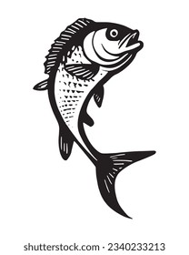 Monochrome fish bass logo on white background