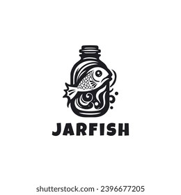 Monochrome fish in a bottle icon logo design template. silhouette fish bottle logo vector illustration