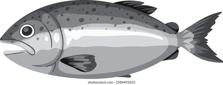 Monochrome fish illustration with detailed features