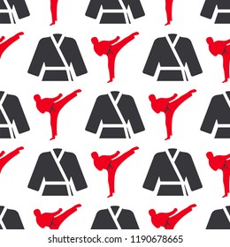 Monochrome fitness emblem design seamless pattern gym sport club strong equipment silhouette vector illustration.