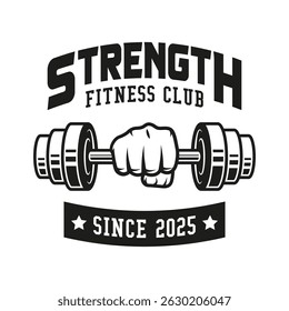 Monochrome fitness logo vector emblem isolated. Gym and fitness badge vector element Illustration. Design elements for gym and fitness logo vector emblem, badge, label in vintage style