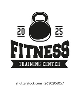 Monochrome fitness logo vector emblem isolated. Gym and fitness badge vector element Illustration. Design elements for gym and fitness logo vector emblem, badge, label in vintage style