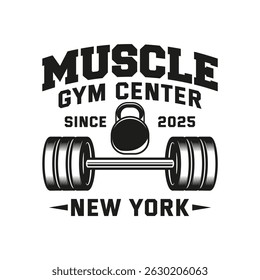 Monochrome fitness logo vector emblem isolated. Gym and fitness badge vector element Illustration. Design elements for gym and fitness logo vector emblem, badge, label in vintage style