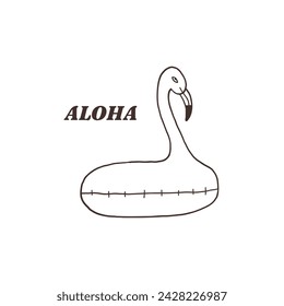 Monochrome flamingo inflatable lap. Vector doodle hand drawn black and white illustration posters t-shirts and stickers