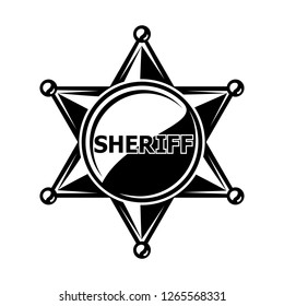 Monochrome Flat Icon, Sheriff Star, Cowboy Badge. Simple Shape For Graphic Design Of Logo, Emblem, Symbol, Sign, Label, Stamp, Isolated On White Background.