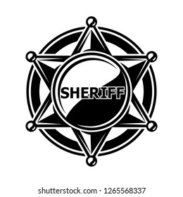 Monochrome flat icon, sheriff star, cowboy badge. Simple shape for graphic design of logo, emblem, symbol, sign, label, stamp, isolated on white background.