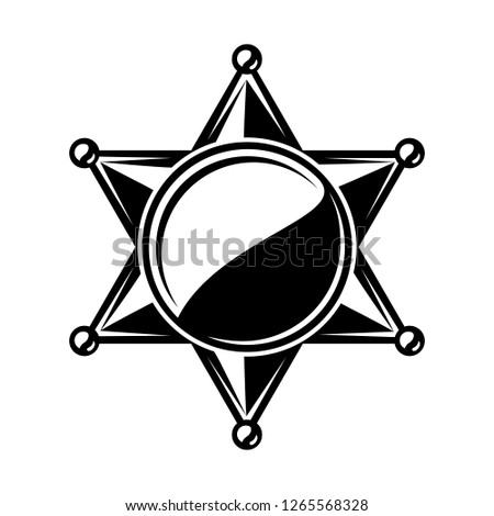 Monochrome flat icon, sheriff star, cowboy badge. Simple shape for graphic design of logo, emblem, symbol, sign, label, stamp, isolated on white background.