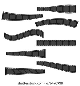 Monochrome flat vector cinema video tapes frames and ribbons collection. Film and photo strip border backgrounds for text, banners, design. Cinematography elements