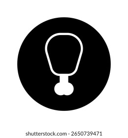 Monochrome flat vector graphic of fried chicken leg, simple illustration perfect for menus, and food related designs