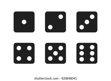 Monochrome flat vector illustration: isolated black dices with white dots