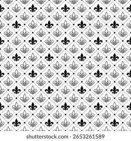Patrón de Vector sin costuras de flor de lis monocromo