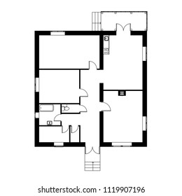 Monochrome floor plan of a modern unfurnished apartment for your design. Vector blueprint suburban house isolated on white background.  Best architectural project.