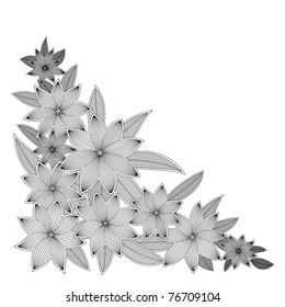 Monochrome floral background with blooming flowers, vector illustration