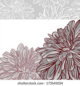 Monochrome floral background with hand drawn  peonies flowers. Abstract vintage background with floral retro element with space for your text. Vector illustration. EPS10.