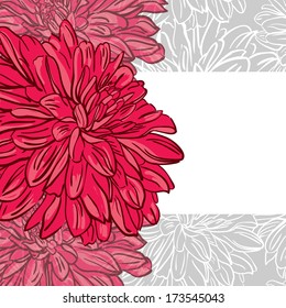 Monochrome floral background with hand drawn  red peonies flowers. Abstract vintage background with floral retro element with space for your text. Vector illustration. EPS10.