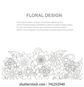 Monochrome floral background Lorem ipsum stock vector illustration