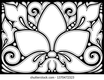 Monochrome Floral Background in Paisley Garden Indian Style. Decorative Composition with Flowers. Natural Doodle Motifs. Simple Coloring Book Page. Vector Contour Illustration. Abstract Ornate Art