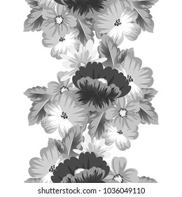 monochrome floral background. Seamless pattern for your designs, greeting cards, greeting cards, invitation cards for wedding, birthday, party, Valentine's day. Vector illustration.