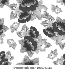 monochrome floral background. Seamless pattern for your designs, greeting cards, greeting cards, invitation cards for wedding, birthday, party, Valentine's day. Vector illustration.