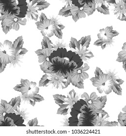 monochrome floral background. Seamless pattern for your designs, greeting cards, greeting cards, invitation cards for wedding, birthday, party, Valentine's day. Vector illustration.