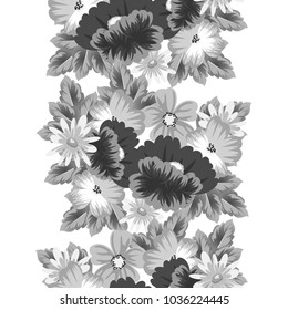 monochrome floral background. Seamless pattern for your designs, greeting cards, greeting cards, invitation cards for wedding, birthday, party, Valentine's day. Vector illustration.