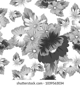 monochrome floral background. Seamless pattern for your designs, greeting cards, greeting cards, invitation cards for wedding, birthday, party, Valentine's day. Vector illustration.