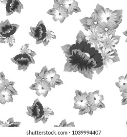 monochrome floral background. Seamless pattern for your designs, greeting cards, greeting cards, invitation cards for wedding, birthday, party, Valentine's day. Vector illustration.