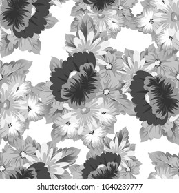monochrome floral background. Seamless pattern for your designs, greeting cards, greeting cards, invitation cards for wedding, birthday, party, Valentine's day. Vector illustration.