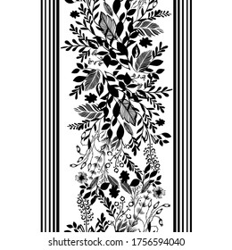 Monochrome floral graceful vertical abstraction. With love. Vector illustration